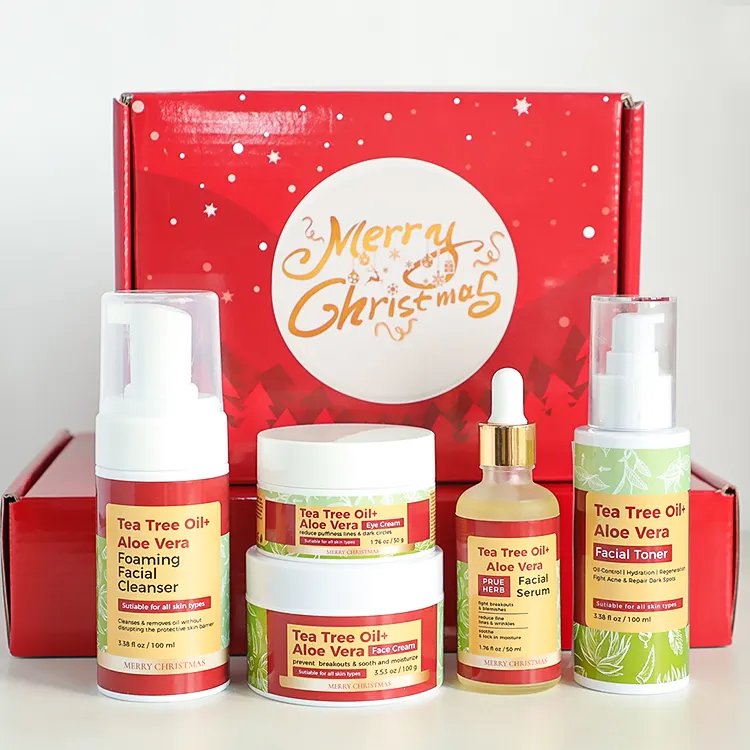 100-Pure-Therapeutic-Grade-Organic-Skincare-Acne.webp 100% Pure Therapeutic Grade Organic Skincare Acne Treatment Set Dark Spot Blackhead Remover Anti Aging Christmas Tea Tree Set - Image 1