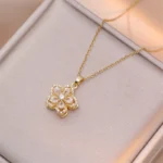 Korean Fashion Rotatable Crystal Flower Heart Pendant Necklaces for Women Stainless Steel Chokers Wedding Party Jewelry - Image 2