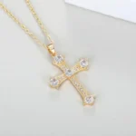 A single-piece white gold cross necklace with a vintage-style pendant, this fashionable choker is suitable for everyday wear, pa - Image 4