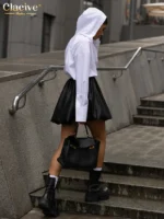 Clacive Fashion Loose White Cotton Women's Shirt 2025 Elegant Hooded Long Sleeve Blouses Streetwear Solid Top Female Clothing - Image 4