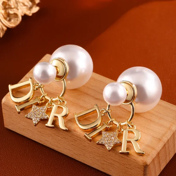 Elegant Business Pearl & Star Stud Earrings for Women Fashionable Travel Banquet Party Jewelry Accessory