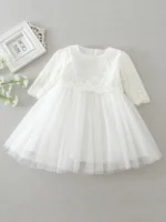 White Christening Dress for Newborn Babies With Long Sleeved 3 Months Baby Dress Little Girls Lace Baptism Ball Dress+Hat - Image 3