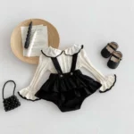 Korean Style New Girls Autumn Sweet Cute Knitted Doll Collar Long Sleeve Top Lace Skirt suit Autumn Baby Jumpsuit suit - Image 3