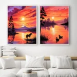 Beach and Lake Sunset Wall Art Vibrant Ocean View Poster Peaceful Nature Scene with Animal Prints Living Rooms or Offices Decor - Image 3