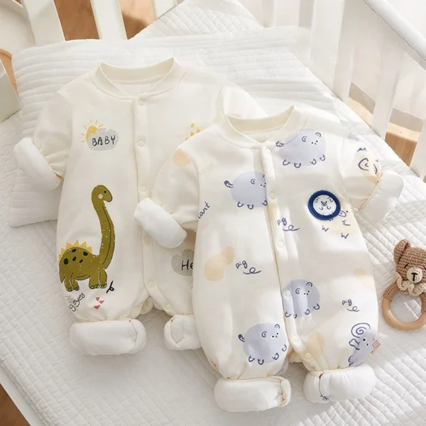 Somenie Newborn Baby Onesie Thickened Winter Pure Cotton Baby Bodysuit Warm Cotton Winter Cute Printed Boys Girls Onesie