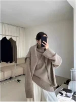 100% pure cashmere sweater for women high-neck sweater loose and thickened silhouette sweater - Image 2