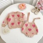 Autumn Winter Newborn Baby Girl Clothes Knit Embroidered Love Suit Long Sleeve Cardigan+Jumpsuit Children 2Pcs Knit Clothing Set - Image 5