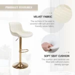 Modern Velvet Swivel Bar Stools Set of 2 - Adjustable Counter Height Chairs with Backs for Kitchen Home Decor - Image 6