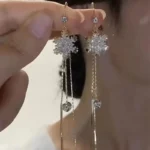 Elegant Snowflake Long Chain Zircon Inlaid Earrings for Women Copper Jewelry Party Decorative Dainty Statement Earrings - Image 2