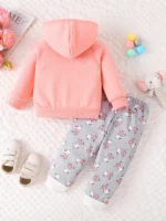 Spring Autumn Baby Girl Cartoon Elephant Print Fleece Sweatshirt Random Print Long Pants Cute Two-Piece Set for Toddlers - Image 2