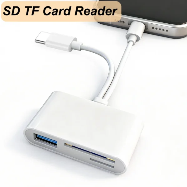 5-in-1 USB 3.0 Type-C SD TF CF Card Reader for iPhone 14 15 16 iPad MacBook Android Huawei Laptop OTG Adapter No APP Requires