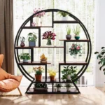 Indoor Plant Stand, 63 Inch Round Plant Shelf Holder, Multipurpose Flower Pot Stands with 8 Shelves, Metal and Wood Bonsai - Image 5