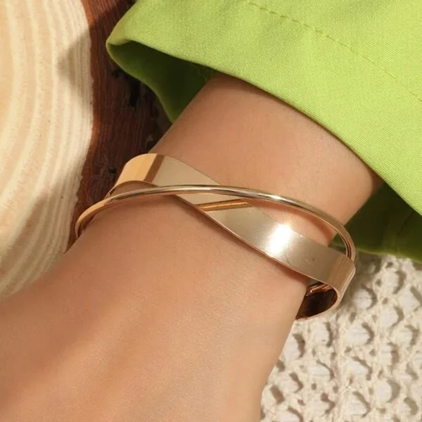 FTCY Geometric Open Bracelet for Women Gold Color Smooth Metal Simple Elegant Bangle Waterproof Trendy Jewelry