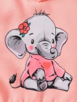 Spring Autumn Baby Girl Cartoon Elephant Print Fleece Sweatshirt Random Print Long Pants Cute Two-Piece Set for Toddlers - Image 4