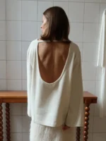 Women Backless Long Sleeve Knitted Sweaters Casual O-Neck Loose Jumpers Tops Autumn Winter Fashion Solid Pullovers Sweater - Image 3