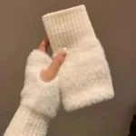 New Women's Half-Finger Gloves - Soft & Warm for Winter, Luxury Solid-Color Plush Knitted Fingerless Gloves