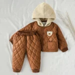 2Pcs Winter Baby Boy Fleece Inside Clothes Set Hooded Jacket+Pant Infant Toddler Child Clothing Suit Coat Baby Clothes For 1-3Y