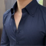 High-quality autumn men's new long-sleeve dark striped slim-fit shirt business casual formal workwear M-4XL - Image 4