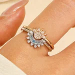 FTCY Adjustable Sparkling Moon Sun Star Ring for Women Couple Elegant Finger Ring Wedding Party Jewelry Gifts Accessories