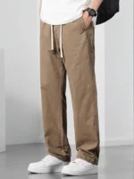 Straight Casual Cargo Pants Men Wide Leg Brown Long Cargo Business Work Trousers Drawstring Baggy Sweatpants Male - Image 2