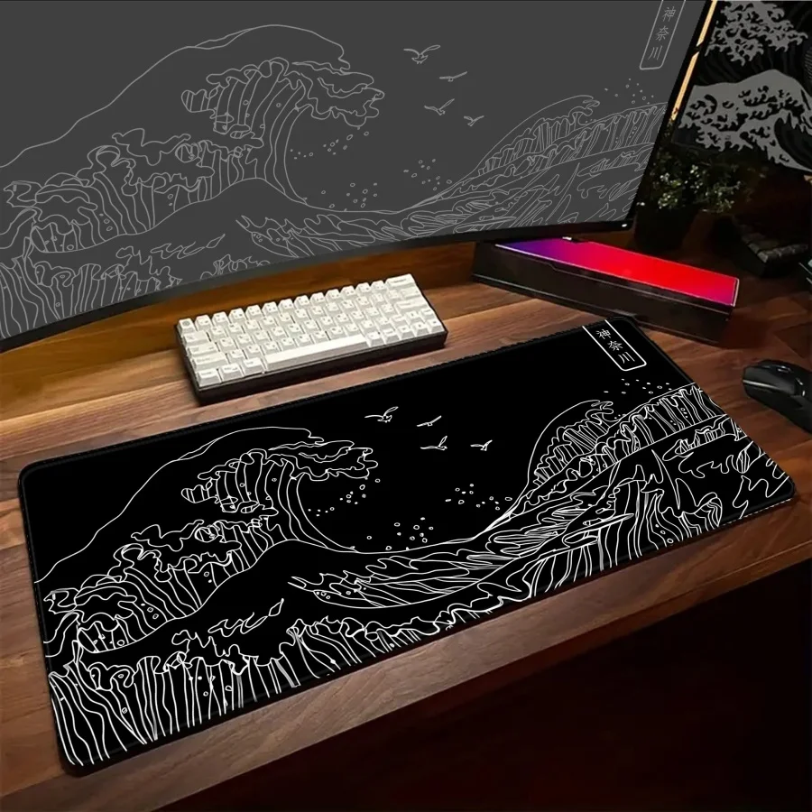 kf-S91581dcd2b11468488fc3059e876a3e1j Pc Gamer Mousepad Great Wave Keyboard Big Gaming Mouse Pad White Kawaii Mat Rubber Accessories Computer Laptop Setup Desk Mat - Image 1