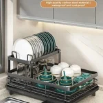 Adjustable Dish Drying Rack & Drainboard Organizer for Kitchen Plates, Over Sink Countertop, Cutlery Storage with Drain Rac - Image 3