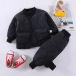 Korean version Baby Boy Clothes children's thickened insulation with cotton clip winter set suitable for baby top jacket+pants - Image 2