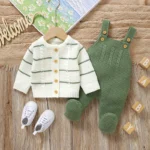 Newborn Baby Clothes Sets Knitted Infant Boy Girl Sweater Long Sleeve +Romper Sleeveless Autumn Kid Cardigan +Jumpsuit 0-9M 2PCS - Image 2