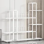 Plant Stand Indoor Outdoor, Wrought Iron Multiple Planter Rack Organizer w/Wheels Flower Display Stand For Corner Balcony Garden - Image 4