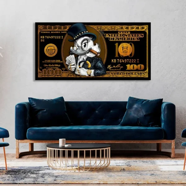 Modern Cartoon Duck Canvas Dollar Poster Inspirational Artwork Dollar Canvas Print Art Painting Financial Freedom Home Decor
