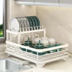 Adjustable Dish Drying Rack & Drainboard Organizer for Kitchen Plates, Over Sink Countertop, Cutlery Storage with Drain Rac - Image 5