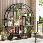 Indoor Plant Stand, 63 Inch Round Plant Shelf Holder, Multipurpose Flower Pot Stands with 8 Shelves, Metal and Wood Bonsai - Image 2