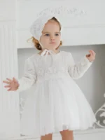 White Christening Dress for Newborn Babies With Long Sleeved 3 Months Baby Dress Little Girls Lace Baptism Ball Dress+Hat - Image 6