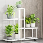 Plant Stand Indoor Outdoor, Wrought Iron Multiple Planter Rack Organizer w/Wheels Flower Display Stand For Corner Balcony Garden - Image 3