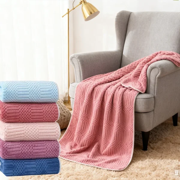 Coral Fleece Bath Towel Set , Bath Towel &Towel Ultra Soft with Geometric Texture, Super Absorbent Quick Dry for Home Daily Use