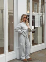 Street Y2K Gothic English letter pattern simple grey women sweater retro hip-hop American fashion punk versatile pullover - Image 2