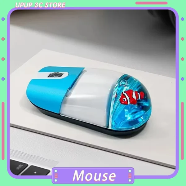 Frutiger Aero Aqua Liquid Mouse Cute Floating Aquarium Animal 2.4G+Bluetooth Wireless Optical Ocean Doll Mice For Laptop Desktop