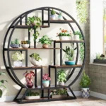 Indoor Plant Stand, 63 Inch Round Plant Shelf Holder, Multipurpose Flower Pot Stands with 8 Shelves, Metal and Wood Bonsai - Image 3