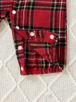 Gentleman Style Autumn Fashion 1-24m Baby Boys' Onesie Red Plaid Small Bow Tie Color Contrast Breasted Lapel Long-Sleeved Onesie - Image 5