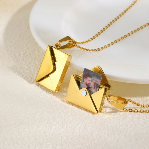 Personalized Photo Locket Necklace Envelope Love Letter Shape Pendant for Women, Customized Picture Pendant Gifts