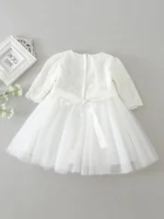 White Christening Dress for Newborn Babies With Long Sleeved 3 Months Baby Dress Little Girls Lace Baptism Ball Dress+Hat - Image 2