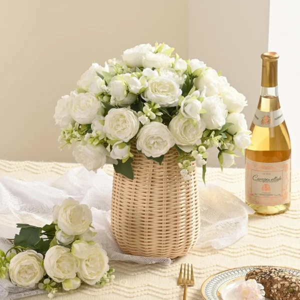 Artificial Rose Flowers 5 Heads White Peony Festival Decor Home Room Vase Wedding Arch Clipping Wreaths Garden Yard Fake Plants