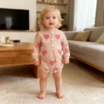 Autumn Winter Newborn Baby Girl Clothes Knit Embroidered Love Suit Long Sleeve Cardigan+Jumpsuit Children 2Pcs Knit Clothing Set - Image 3
