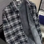 Men's Fleece Shirt Winter Thickened Long Sleeve Warm Shirts Black White Plaid Casual Button with Pocket All Matching Tops Coats - Image 4