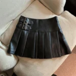 MEXZT S-3XL Y2K Pu Leather Mini Skirts Women Streetwear High Waist Pleated Skirt Vintage Korean Black Slim Casual A Line Skirts - Image 3