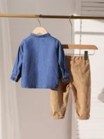 Spring And Autumn Baby Boy Denim Long-Sleeved Shirt + Long Pants Set Casual Comfortable Simple And Soft Set - Image 2