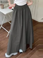 ZANZEA Women Umbrella Long Skirt Streetwear Elastic Waist Jupes 2024 Summer Pocket Oversize Falda Casual Loose Solid Maxi Skirts - Image 2