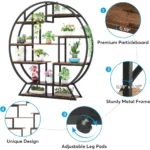 Indoor Plant Stand, 63 Inch Round Plant Shelf Holder, Multipurpose Flower Pot Stands with 8 Shelves, Metal and Wood Bonsai - Image 6