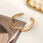 FTCY Geometric Open Bracelet for Women Gold Color Smooth Metal Simple Elegant Bangle Waterproof Trendy Jewelry - Image 4