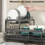 Adjustable Dish Drying Rack & Drainboard Organizer for Kitchen Plates, Over Sink Countertop, Cutlery Storage with Drain Rac - Image 4